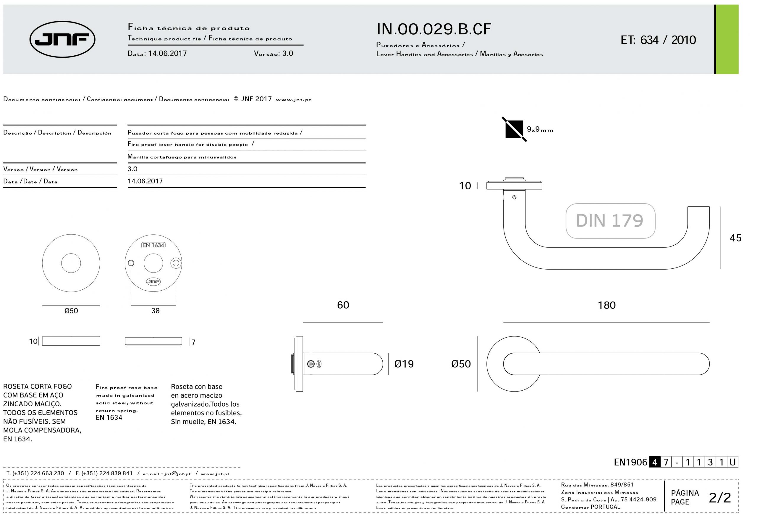 JNF deurkruk RVS met 180 mm lange greep - Afbeelding 2
