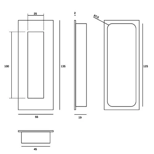 JNF schuifdeurkom rechthoekig 135 x 55 mm RVS - Afbeelding 3